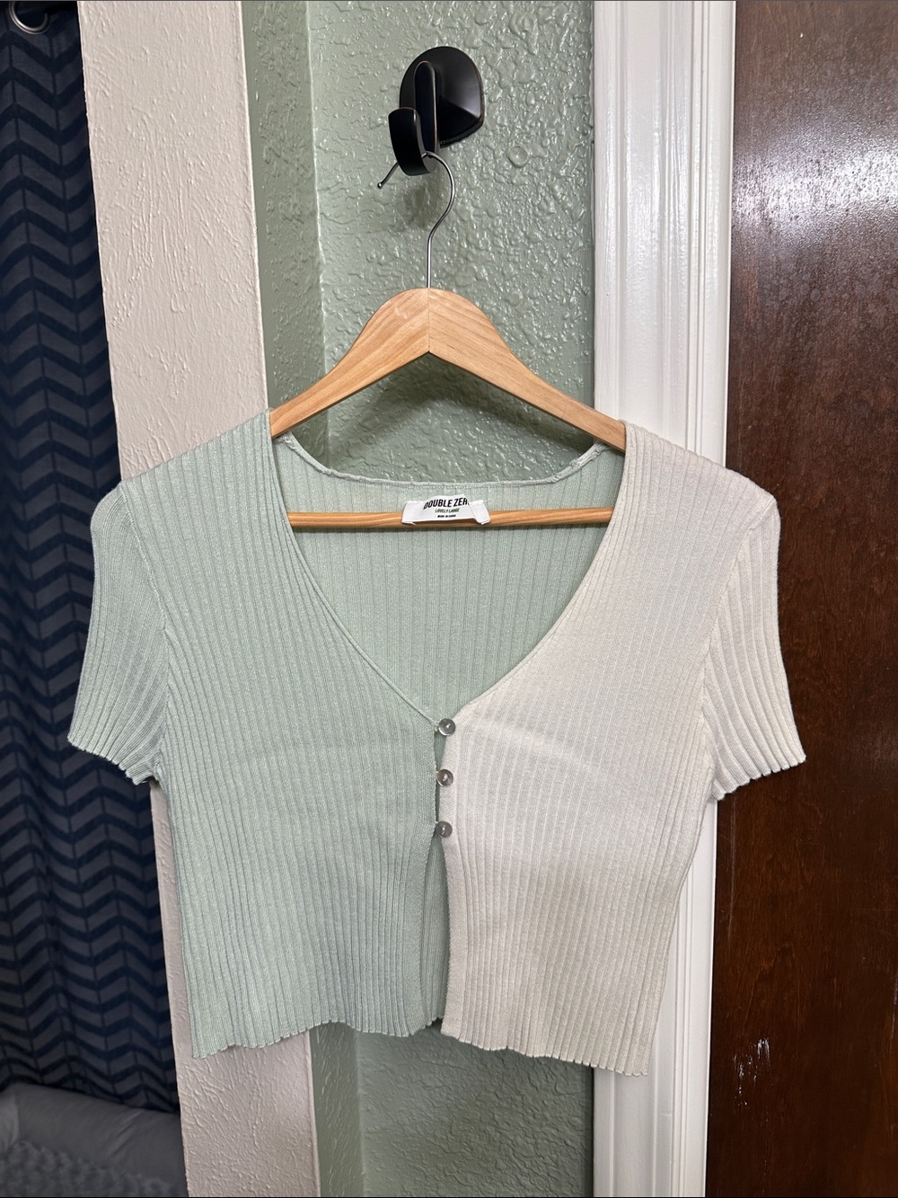 Double Zero Two-Tone Ribbed Knit Crop Top in Sage and Cream